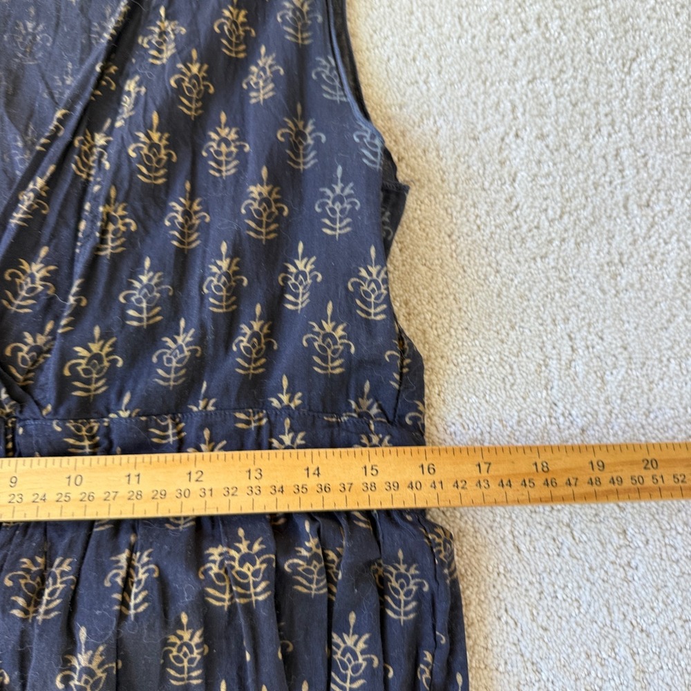 CP Shades Julia Dress Womens Small Navy Blue Gold Silk Cotton Block Print Midi - Picture 11 of 15